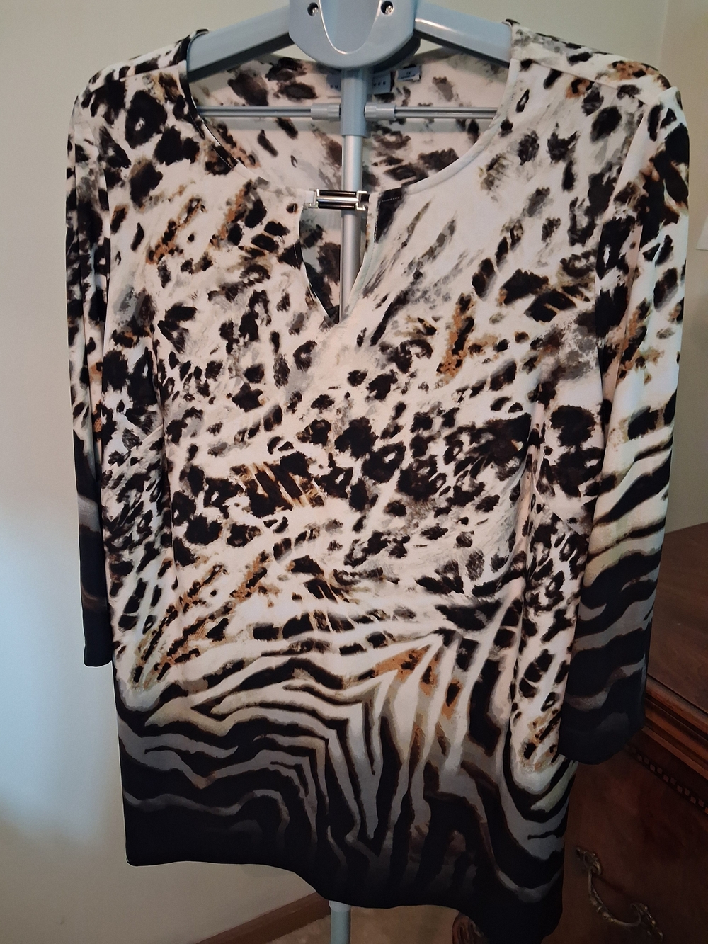 Susan Graver Black, White & Brown Animal-Print V-Neck Tunic